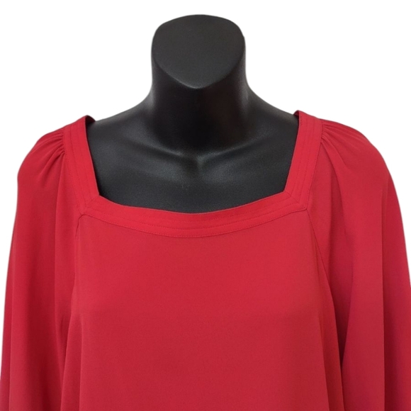 LOFT Blouse Women's Red Square Neck 3/4 Wide Sleeve Top Size S - Picture 5 of 7